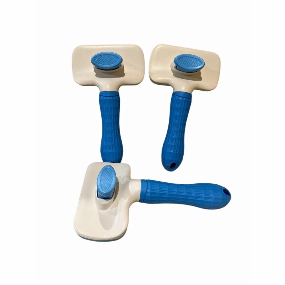 3-Pack Self-Cleaning Slicker Brush for Dogs & Cats Blue/White Grooming